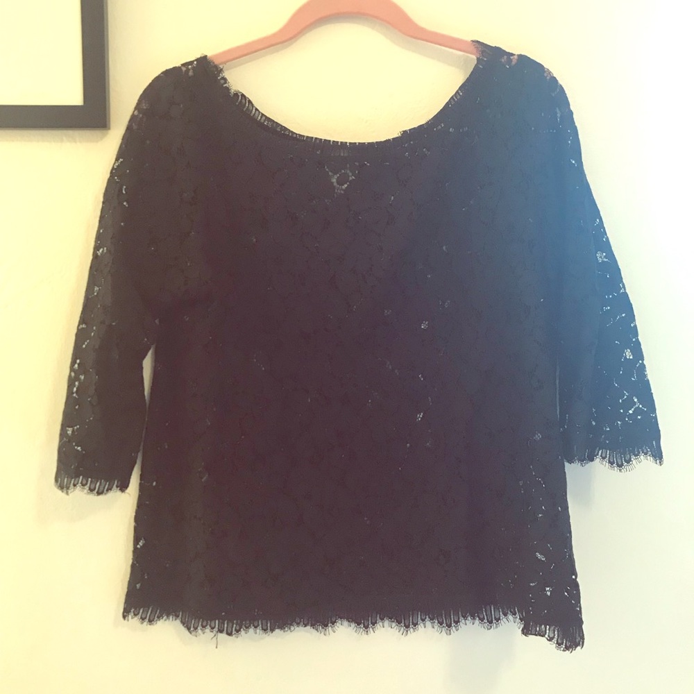Anthropologie Black Lace 3/4 Sleeve Top
